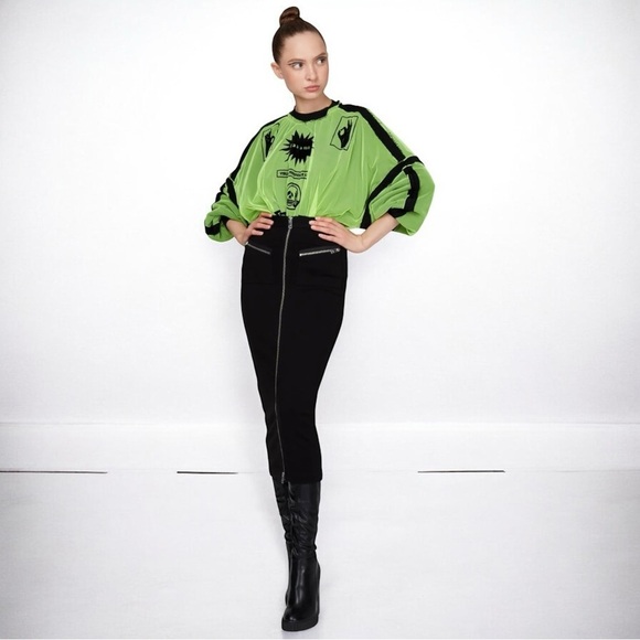 🌻NEW w/tags Diesel Black Full-Zip Midi Skirt in Milano Knit SIze 24/XS - Picture 5 of 15